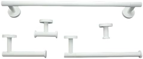 Wall-Mounted Stainless Steel White Towel Rack Bathroom Kitchen Essential Set of 5