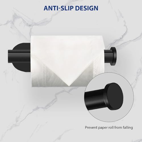 Gewturs Self-Adhesive Toilet Paper Holder Matte Black No-Drill Wall-Mounted