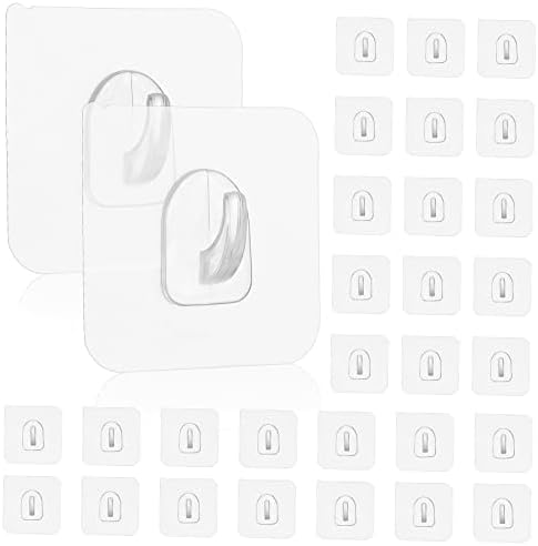 Simple Square Plastic Hooks with Adhesive - Transparent for Kitchen Bathroom Office Use