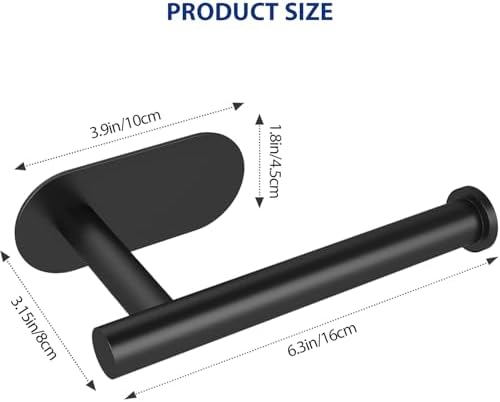 Gewturs Self-Adhesive Toilet Paper Holder Matte Black No-Drill Wall-Mounted