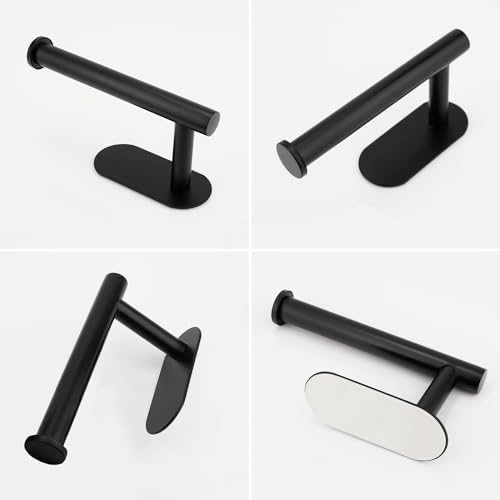 Gewturs Self-Adhesive Toilet Paper Holder Matte Black No-Drill Wall-Mounted