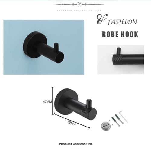 Premium Stainless Steel Bathroom Towel Hook Set Matt Black Knurled Towel Bar