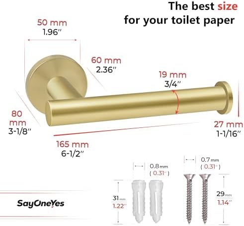brushed Gold Toilet Paper Holder Wall Mount Premium Stainless Steel Anti-Rust Holder
