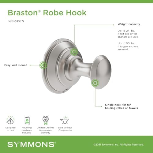Professional Simmons Braston Wall-Mounted Robe Towel Hook in Satin Nickel - 583RHSTN
