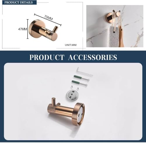 Sturdy Rose Gold Wall-Mounted Towel Bar 4 Pcs Double Hook Set
