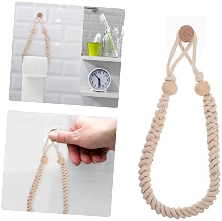 Retro-Style Beige Bathroom Tissue Holder with Braided Cotton Rope