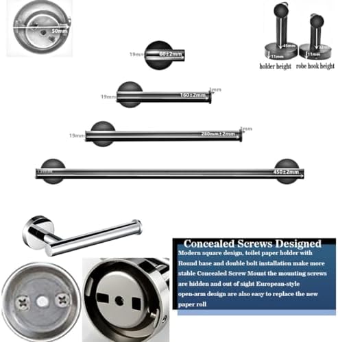 Bathroom Towel Holder Kit Chrome Steel Rust-Resistant
