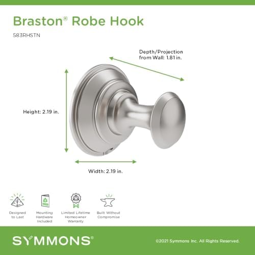 Professional Simmons Braston Wall-Mounted Robe Towel Hook in Satin Nickel - 583RHSTN