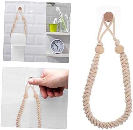 OUNONA 1pc Retro Cotton Rope Toilet Paper Holder Beige Woven Design