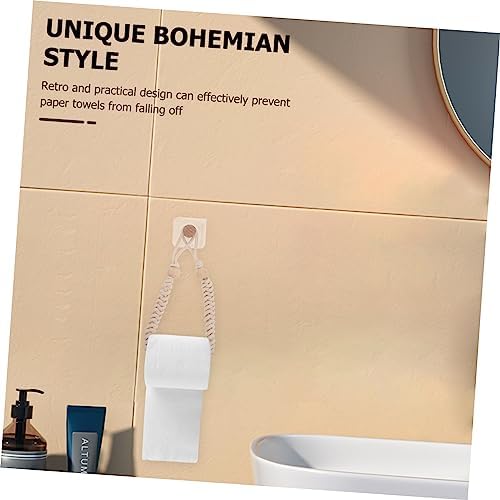 Retro-Style Beige Bathroom Tissue Holder with Braided Cotton Rope