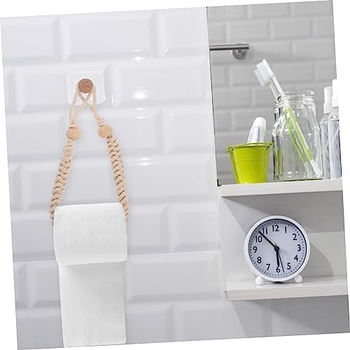 OUNONA 1pc Retro Cotton Rope Toilet Paper Holder Beige Woven Design