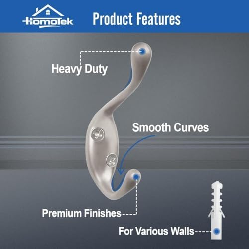 HOMOTEK 5-Pack Dual Coat Hook Set