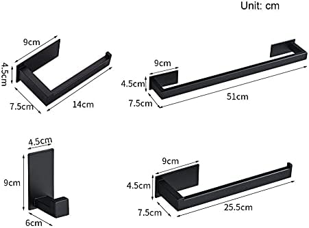 Tidy Bathroom Set - Black Self-Adhesive Towel Bar Holder