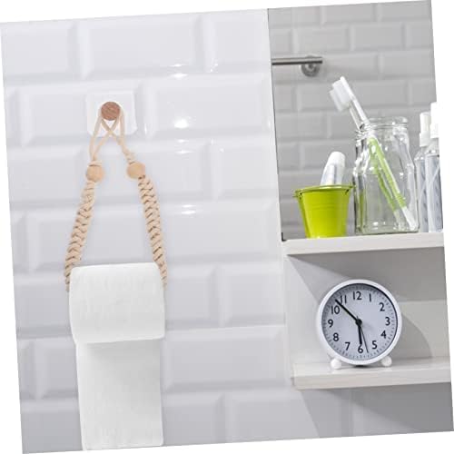 Retro-Style Beige Bathroom Tissue Holder with Braided Cotton Rope