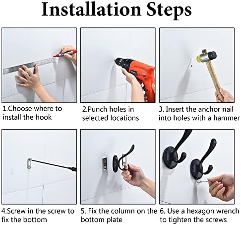 Black Coat Hooks 4-Pack Metal Towel Robe Hook for Walls