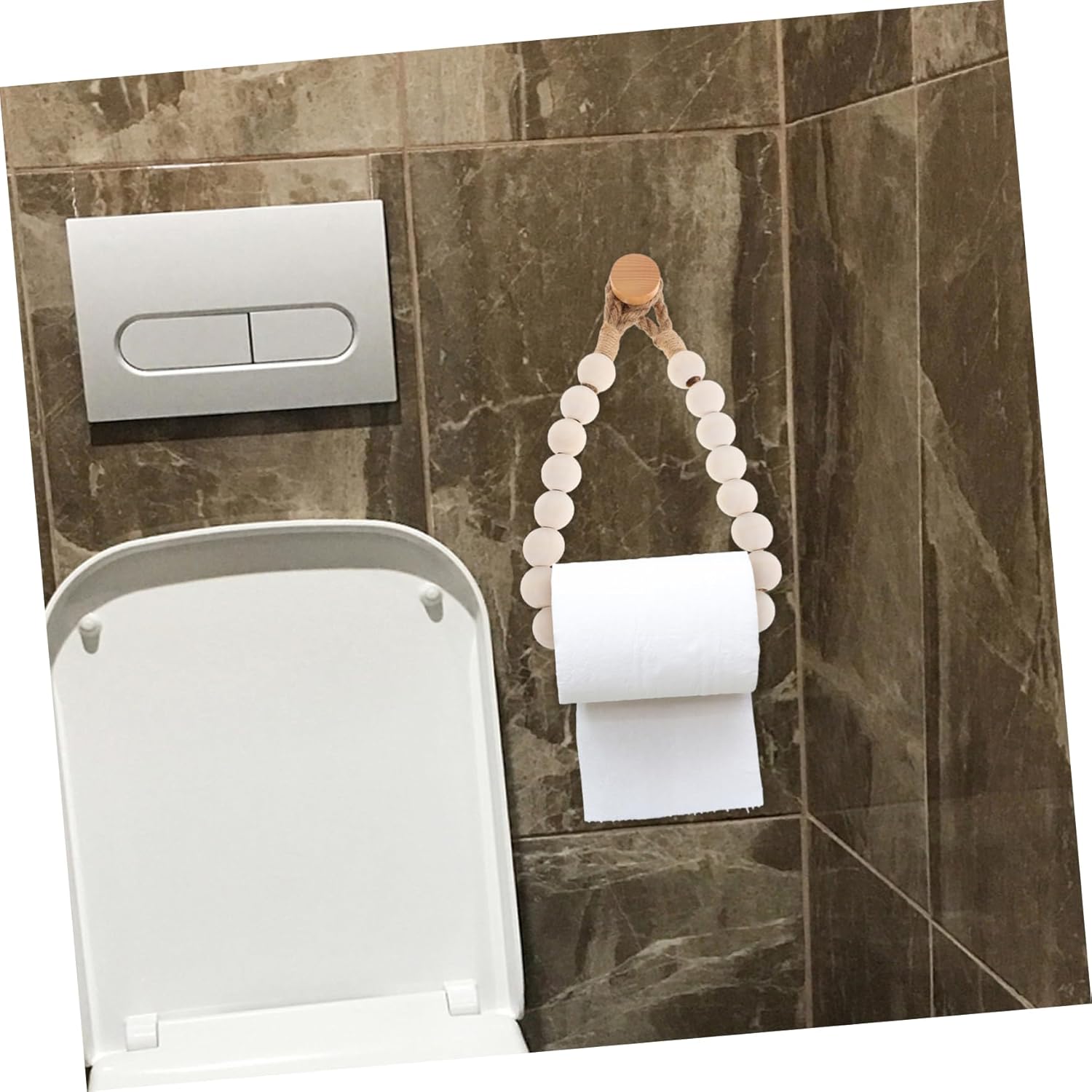 Rope Wood Bead Holder - Nautical Bathroom Decor Paper Towel Holder Stand